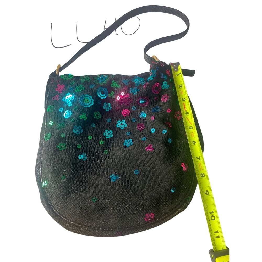 Desmo Italy Black Mesh Sequin‎ Floral Shoulder Bag Vintage Evening Purse Small